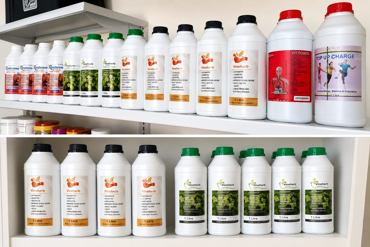 The full Vineherb product range on shelves